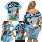 Australia Opal Koala Family Matching Off Shoulder Short Dress and Hawaiian Shirt Aussie Aboriginal Art