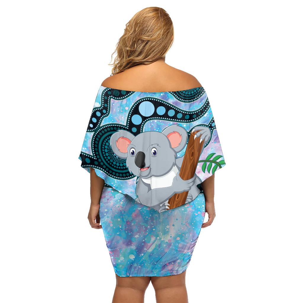 Australia Opal Koala Family Matching Off Shoulder Short Dress and Hawaiian Shirt Aussie Aboriginal Art