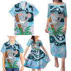 Australia Opal Koala Family Matching Puletasi and Hawaiian Shirt Aussie Aboriginal Art