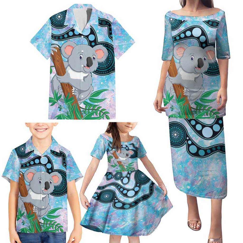 Australia Opal Koala Family Matching Puletasi and Hawaiian Shirt Aussie Aboriginal Art