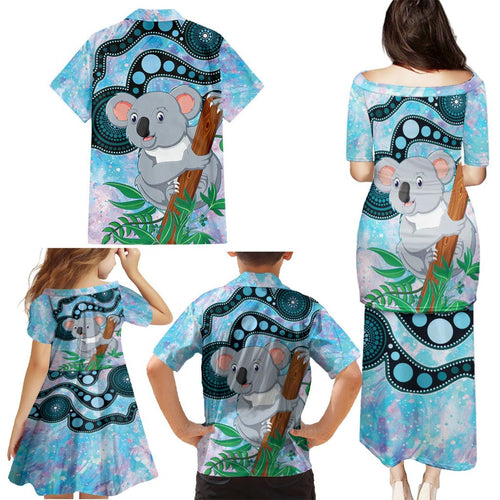 Australia Opal Koala Family Matching Puletasi and Hawaiian Shirt Aussie Aboriginal Art
