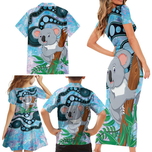 Australia Opal Koala Family Matching Short Sleeve Bodycon Dress and Hawaiian Shirt Aussie Aboriginal Art