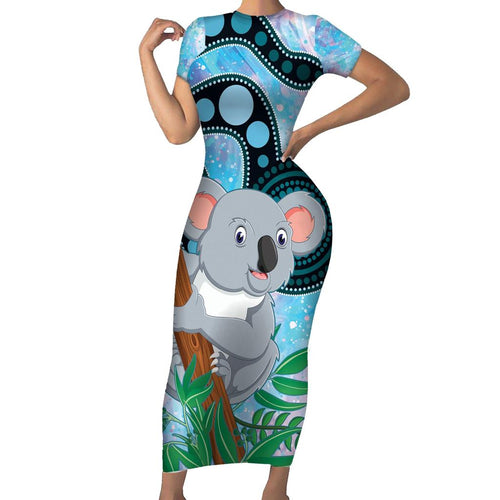 Australia Opal Koala Family Matching Short Sleeve Bodycon Dress and Hawaiian Shirt Aussie Aboriginal Art