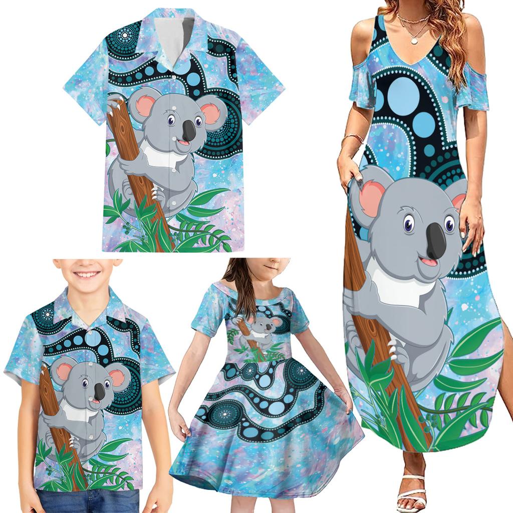 Australia Opal Koala Family Matching Summer Maxi Dress and Hawaiian Shirt Aussie Aboriginal Art