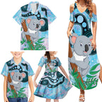 Australia Opal Koala Family Matching Summer Maxi Dress and Hawaiian Shirt Aussie Aboriginal Art