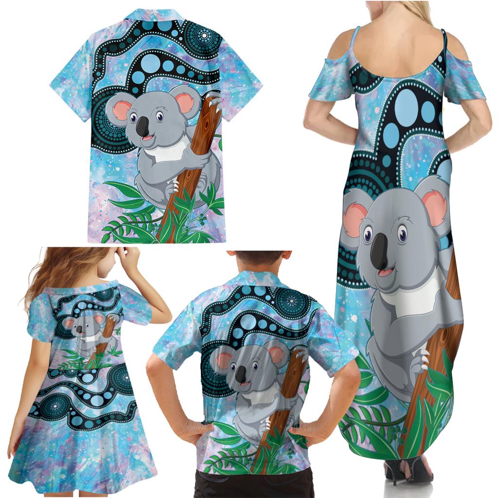 Australia Opal Koala Family Matching Summer Maxi Dress and Hawaiian Shirt Aussie Aboriginal Art