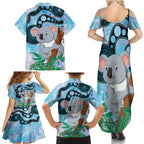 Australia Opal Koala Family Matching Summer Maxi Dress and Hawaiian Shirt Aussie Aboriginal Art