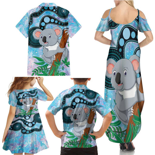 Australia Opal Koala Family Matching Summer Maxi Dress and Hawaiian Shirt Aussie Aboriginal Art