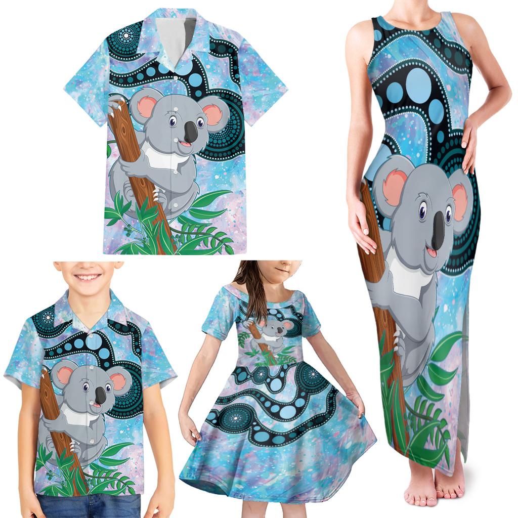 Australia Opal Koala Family Matching Tank Maxi Dress and Hawaiian Shirt Aussie Aboriginal Art