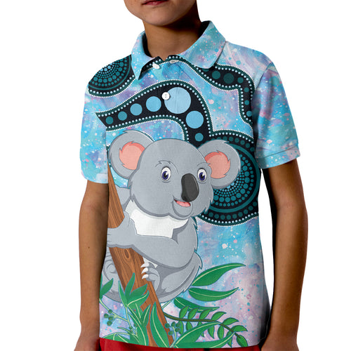 Australia Opal Koala Kid Polo Shirt Aussie Aboriginal Art