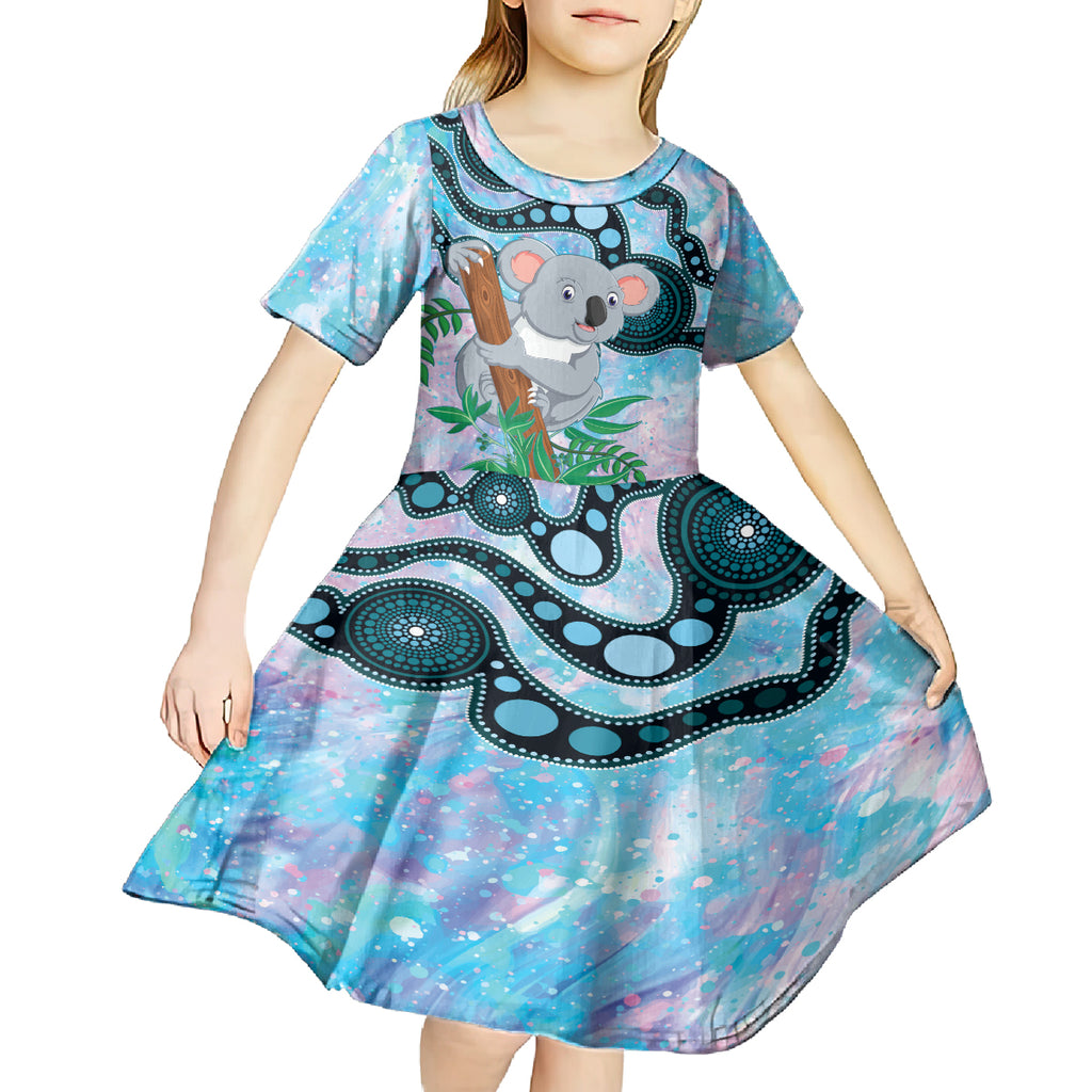 Australia Opal Koala Kid Short Sleeve Dress Aussie Aboriginal Art