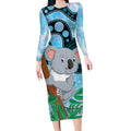 Australia Opal Koala Long Sleeve Bodycon Dress Aussie Aboriginal Art