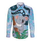 Australia Opal Koala Long Sleeve Button Shirt Aussie Aboriginal Art