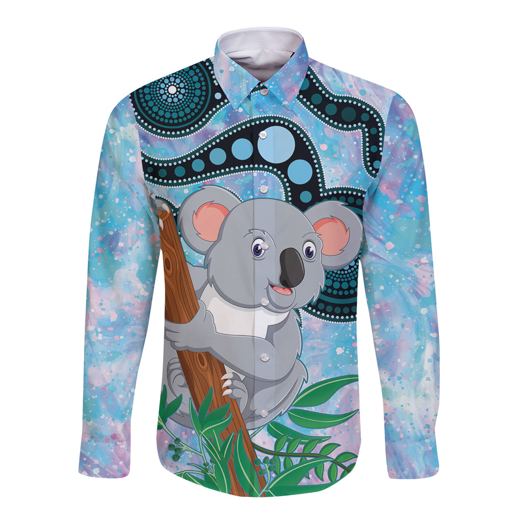 Australia Opal Koala Long Sleeve Button Shirt Aussie Aboriginal Art