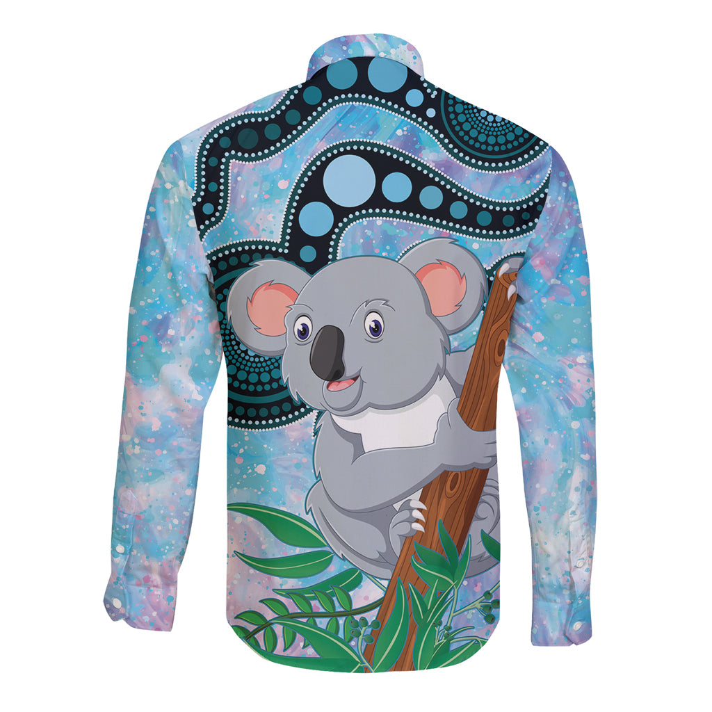 Australia Opal Koala Long Sleeve Button Shirt Aussie Aboriginal Art