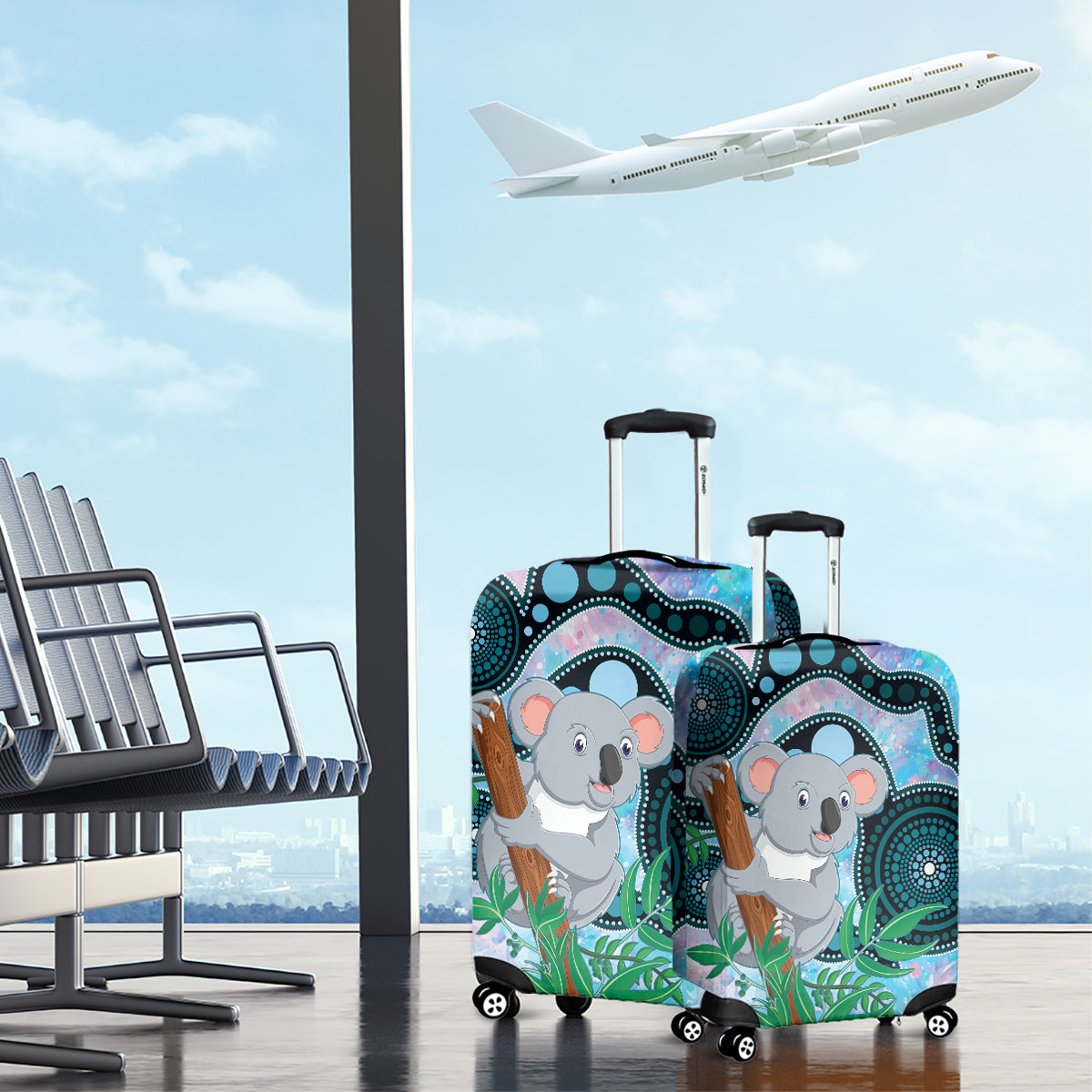 Australia Opal Koala Luggage Cover Aussie Aboriginal Art
