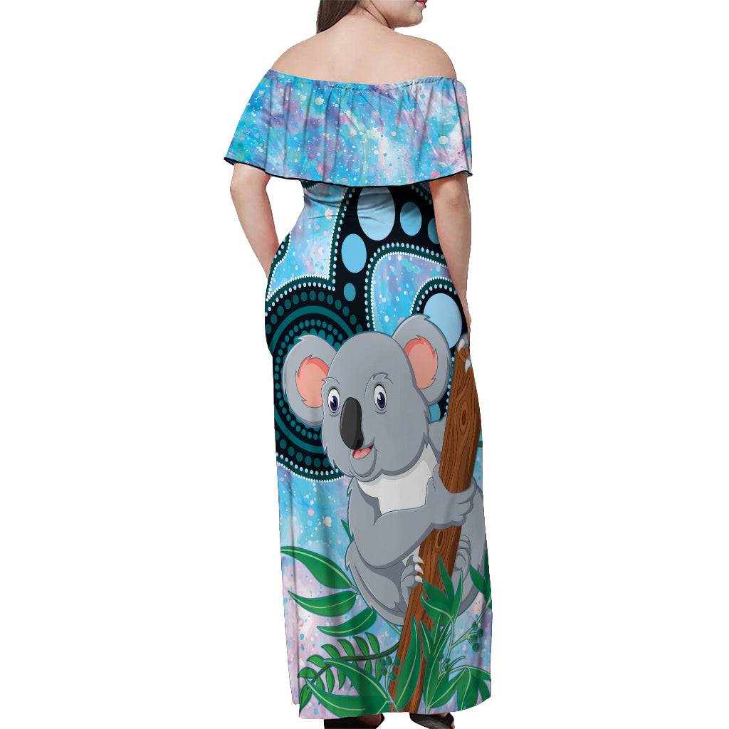 Australia Opal Koala Off Shoulder Maxi Dress Aussie Aboriginal Art