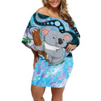 Australia Opal Koala Off Shoulder Short Dress Aussie Aboriginal Art