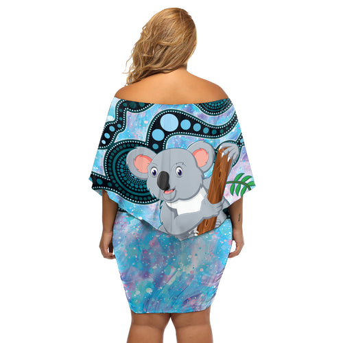 Australia Opal Koala Off Shoulder Short Dress Aussie Aboriginal Art