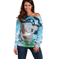 Australia Opal Koala Off Shoulder Sweater Aussie Aboriginal Art