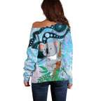 Australia Opal Koala Off Shoulder Sweater Aussie Aboriginal Art