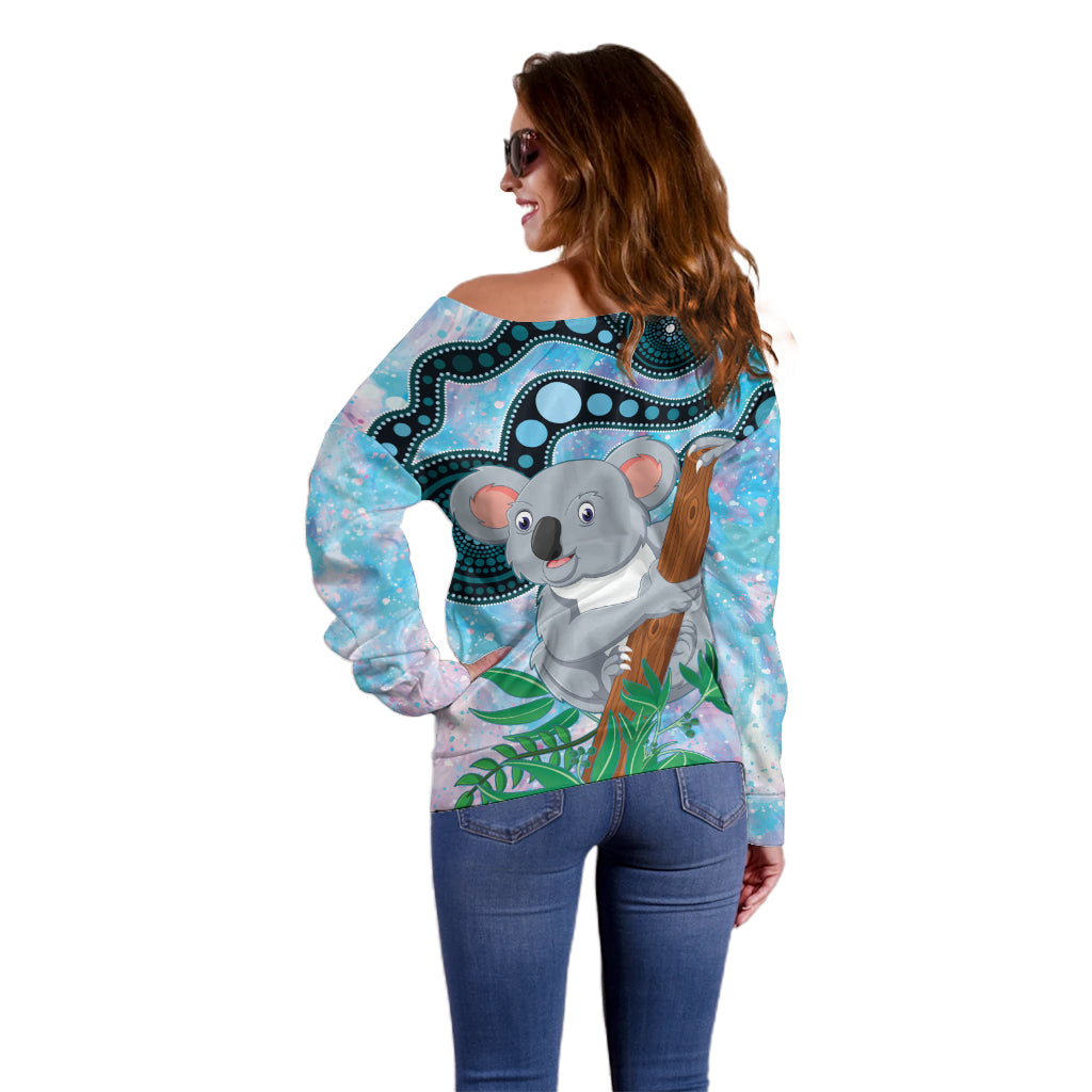 Australia Opal Koala Off Shoulder Sweater Aussie Aboriginal Art