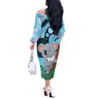 Australia Opal Koala Off The Shoulder Long Sleeve Dress Aussie Aboriginal Art