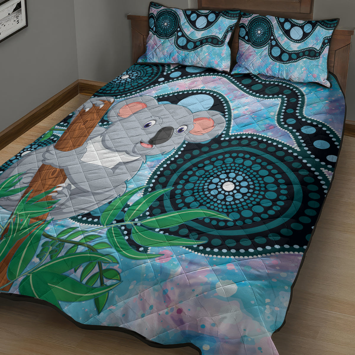 Australia Opal Koala Quilt Bed Set Aussie Aboriginal Art