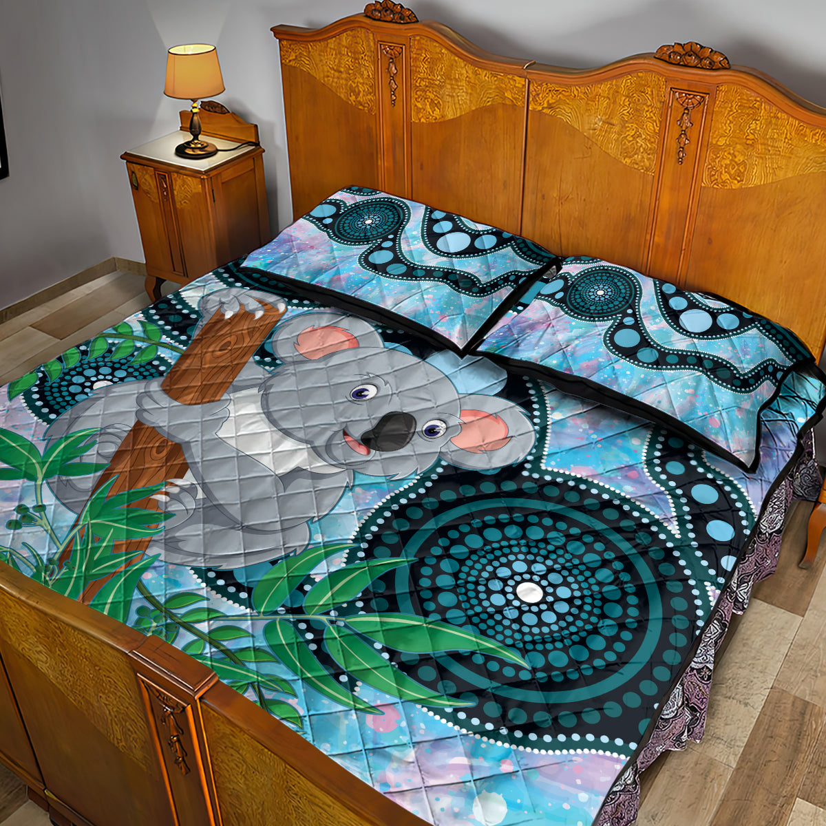 Australia Opal Koala Quilt Bed Set Aussie Aboriginal Art