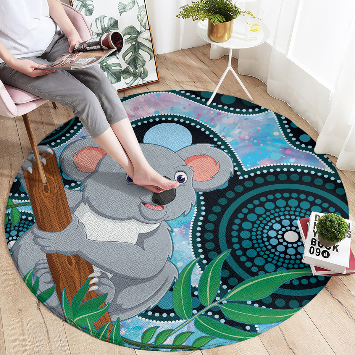 Australia Opal Koala Round Carpet Aussie Aboriginal Art