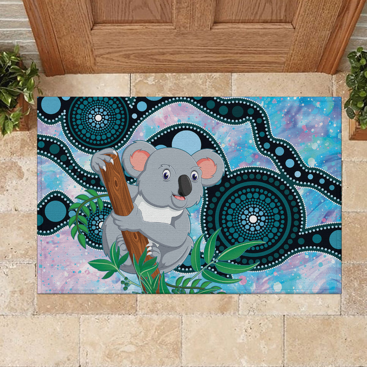 Australia Opal Koala Rubber Doormat Aussie Aboriginal Art