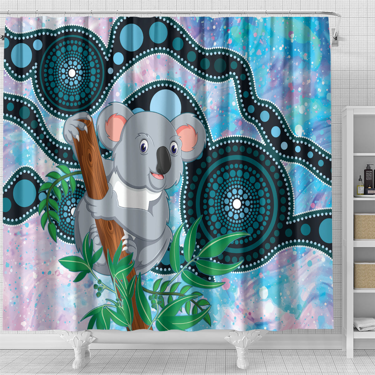 Australia Opal Koala Shower Curtain Aussie Aboriginal Art