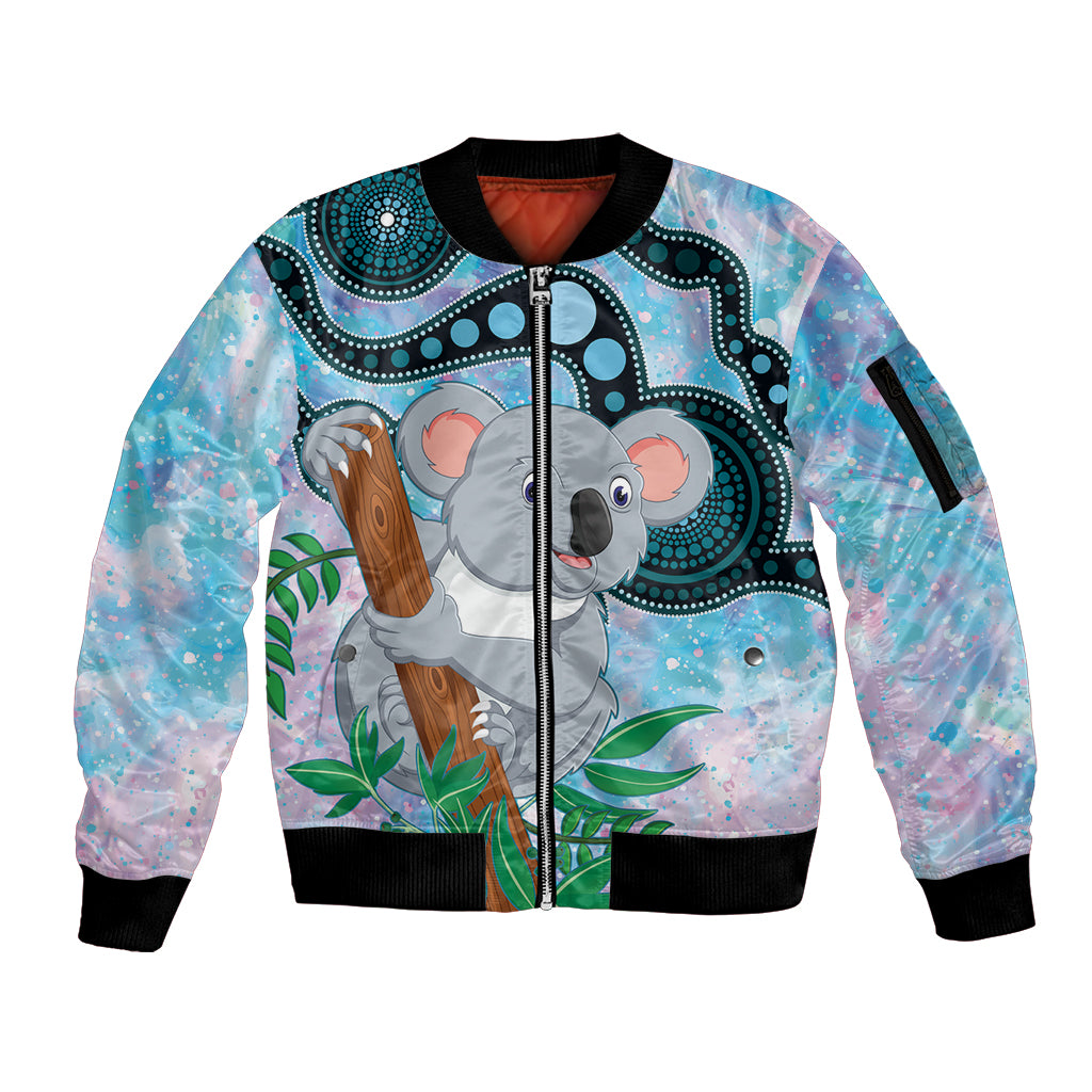 Australia Opal Koala Sleeve Zip Bomber Jacket Aussie Aboriginal Art