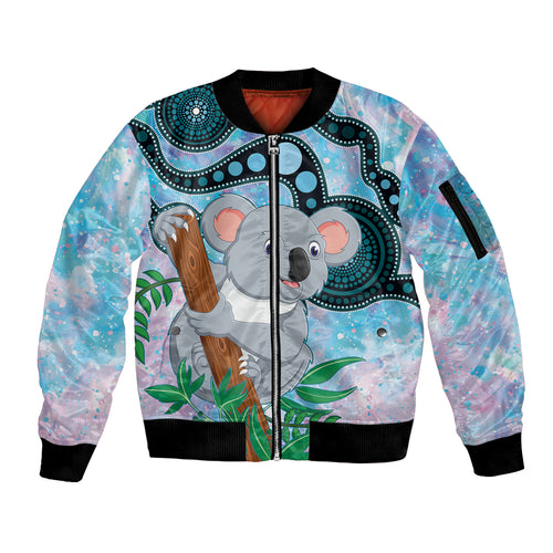 Australia Opal Koala Sleeve Zip Bomber Jacket Aussie Aboriginal Art