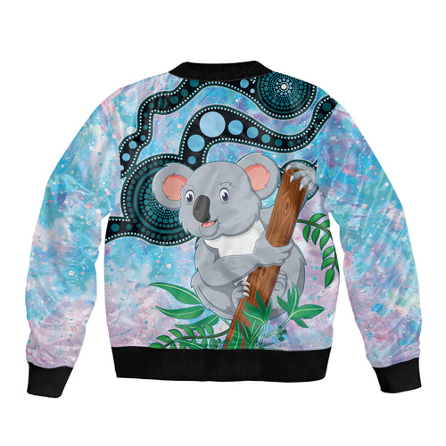Australia Opal Koala Sleeve Zip Bomber Jacket Aussie Aboriginal Art