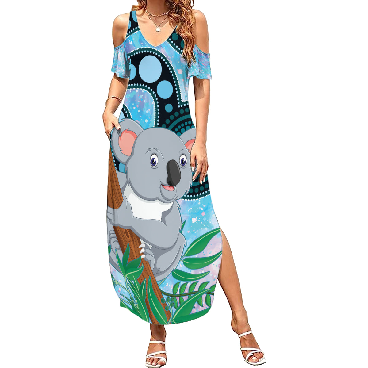 Australia Opal Koala Summer Maxi Dress Aussie Aboriginal Art