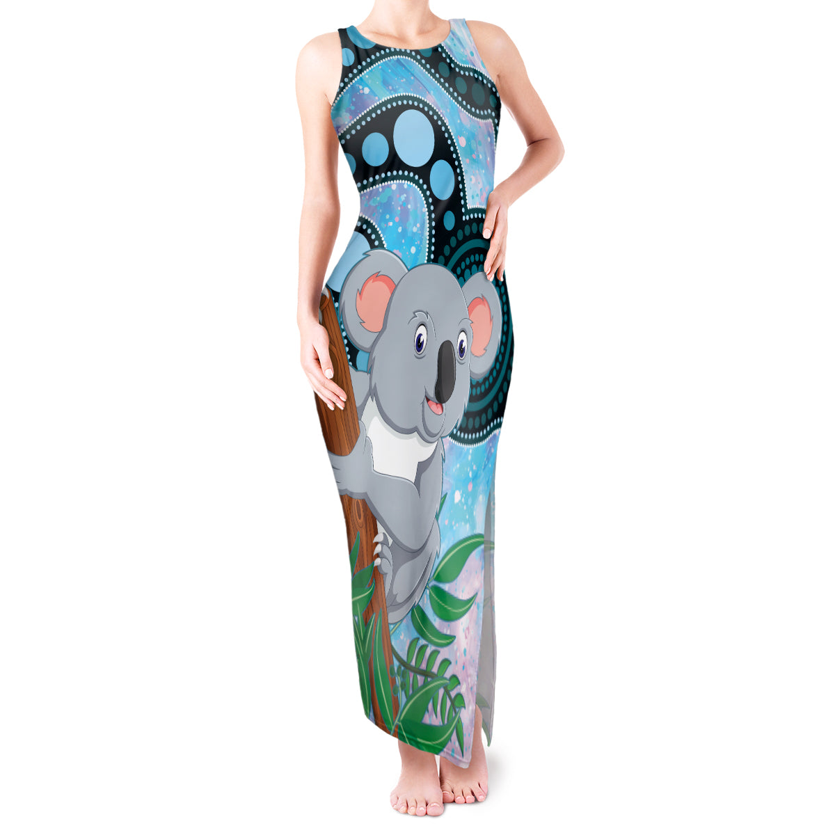 Australia Opal Koala Tank Maxi Dress Aussie Aboriginal Art
