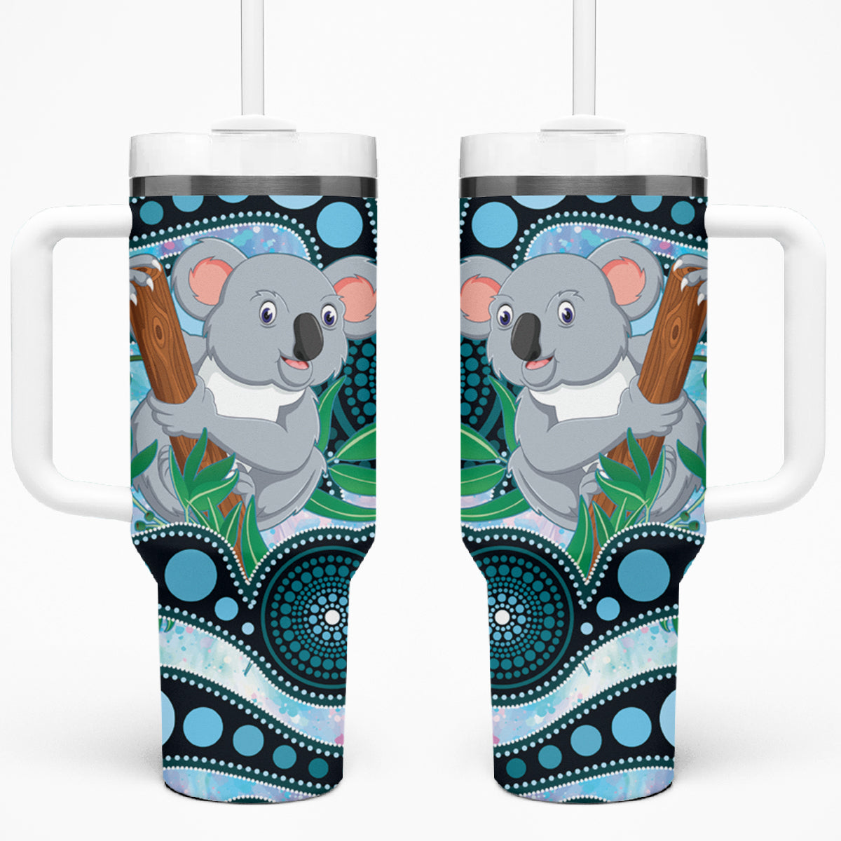 Australia Opal Koala Tumbler With Handle Aussie Aboriginal Art