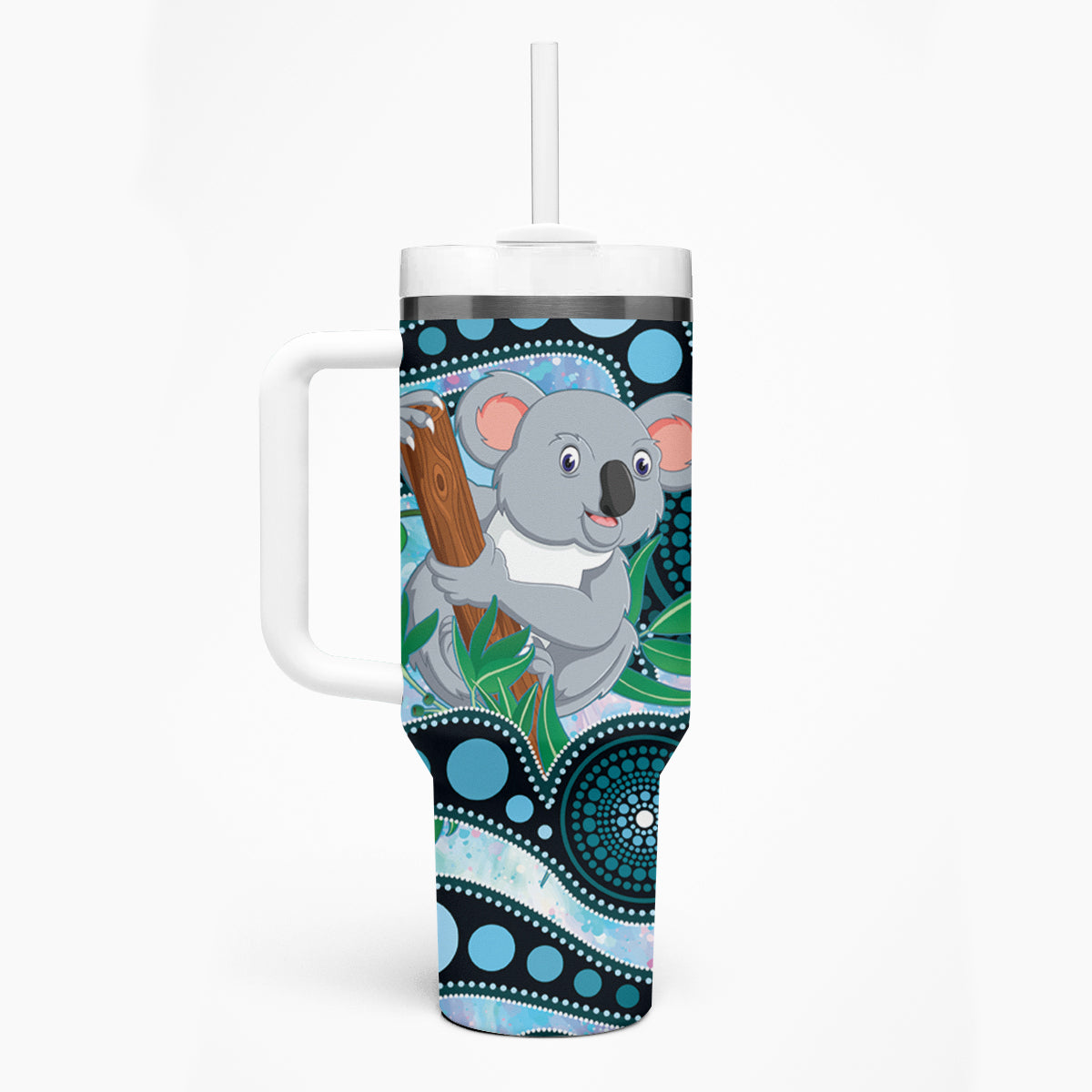 Australia Opal Koala Tumbler With Handle Aussie Aboriginal Art