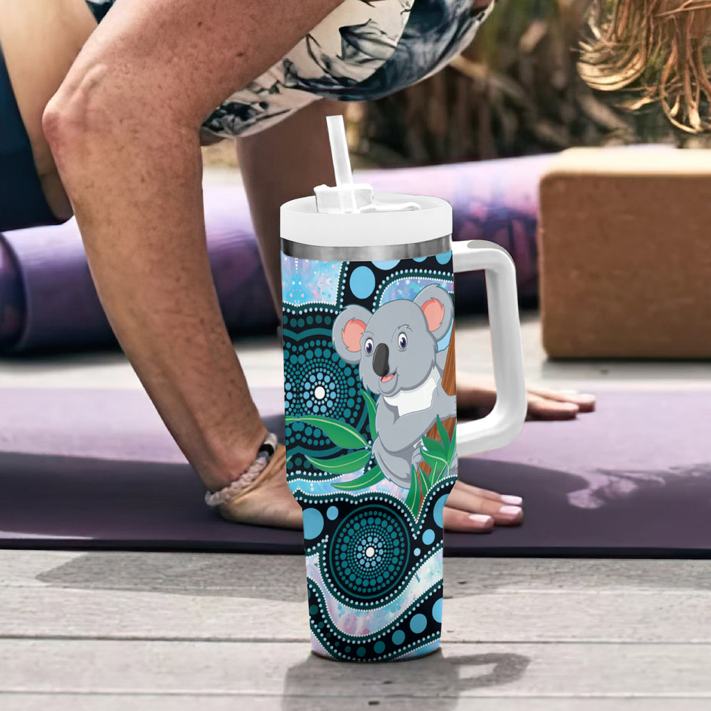 Australia Opal Koala Tumbler With Handle Aussie Aboriginal Art