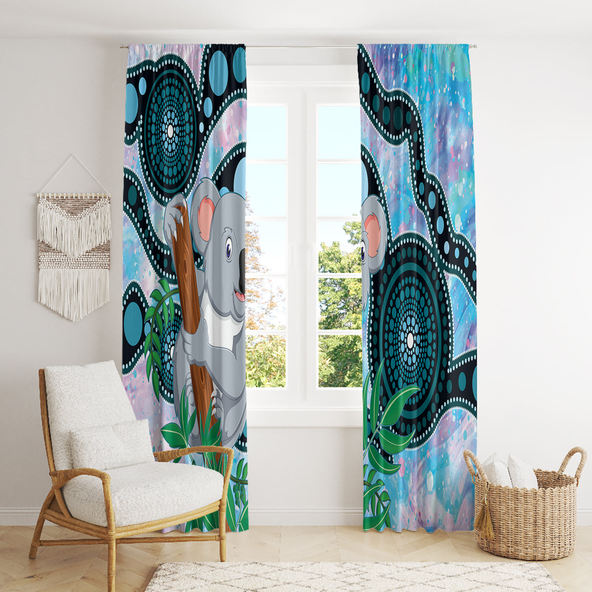 Australia Opal Koala Window Curtain Aussie Aboriginal Art