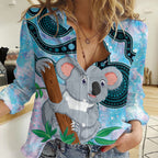 Australia Opal Koala Women Casual Shirt Aussie Aboriginal Art