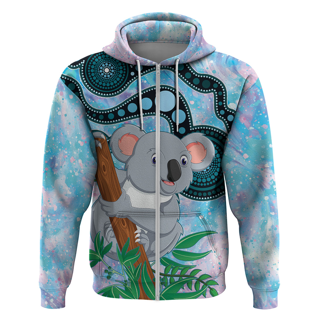 Australia Opal Koala Zip Hoodie Aussie Aboriginal Art