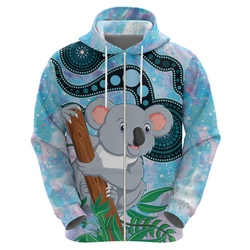 Australia Opal Koala Zip Hoodie Aussie Aboriginal Art