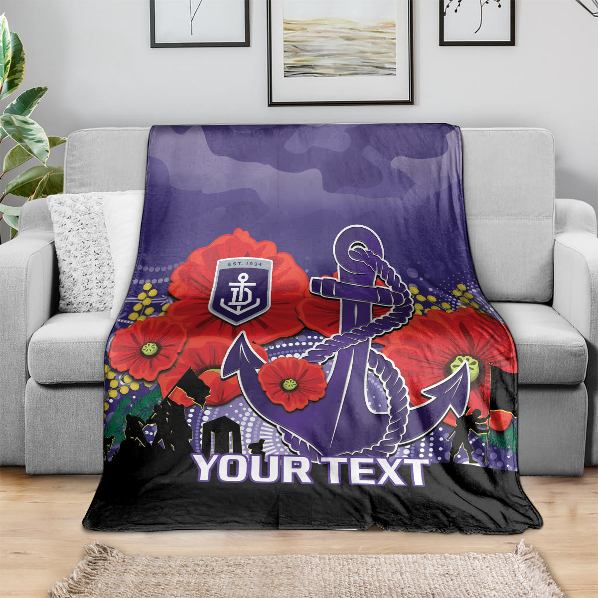 Custom Dockers Football ANZAC Blanket Gallipoli Camouflage With Poppies