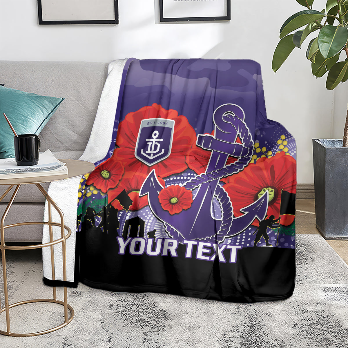 Custom Dockers Football ANZAC Blanket Gallipoli Camouflage With Poppies