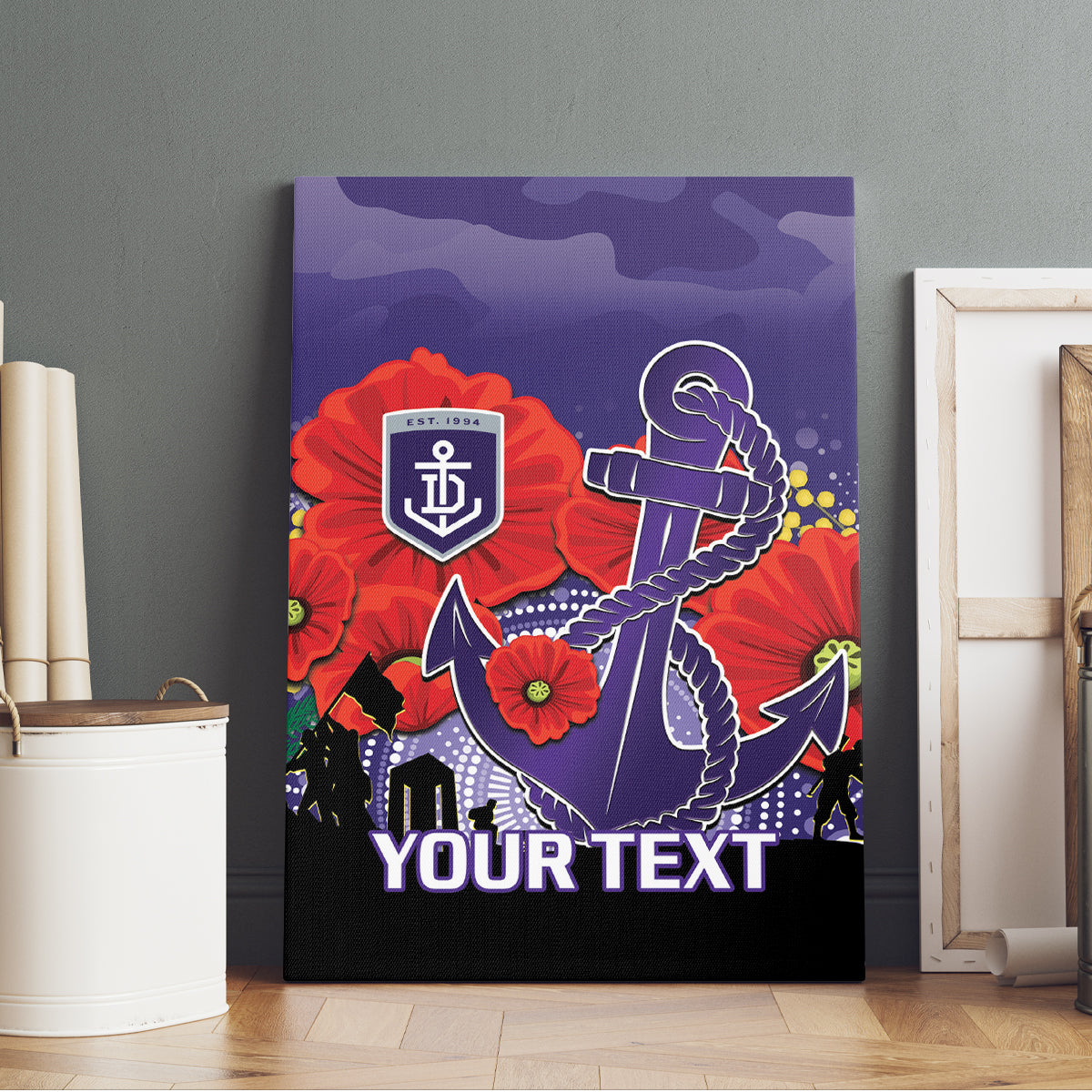 Custom Dockers Football ANZAC Canvas Wall Art Gallipoli Camouflage With Poppies