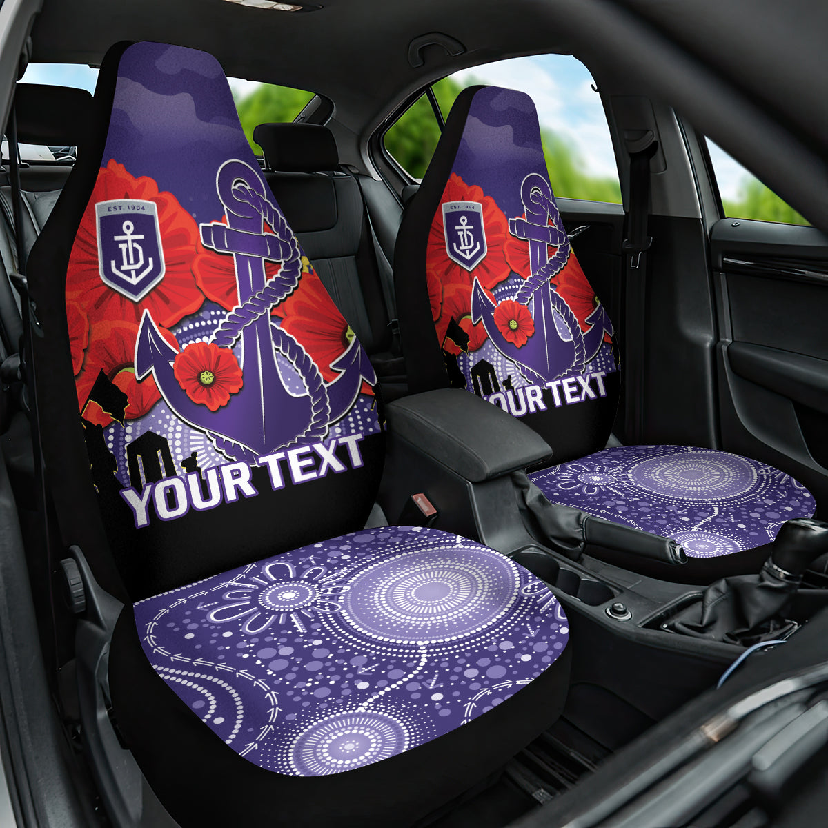 Custom Dockers Football ANZAC Car Seat Cover Gallipoli Camouflage With Poppies
