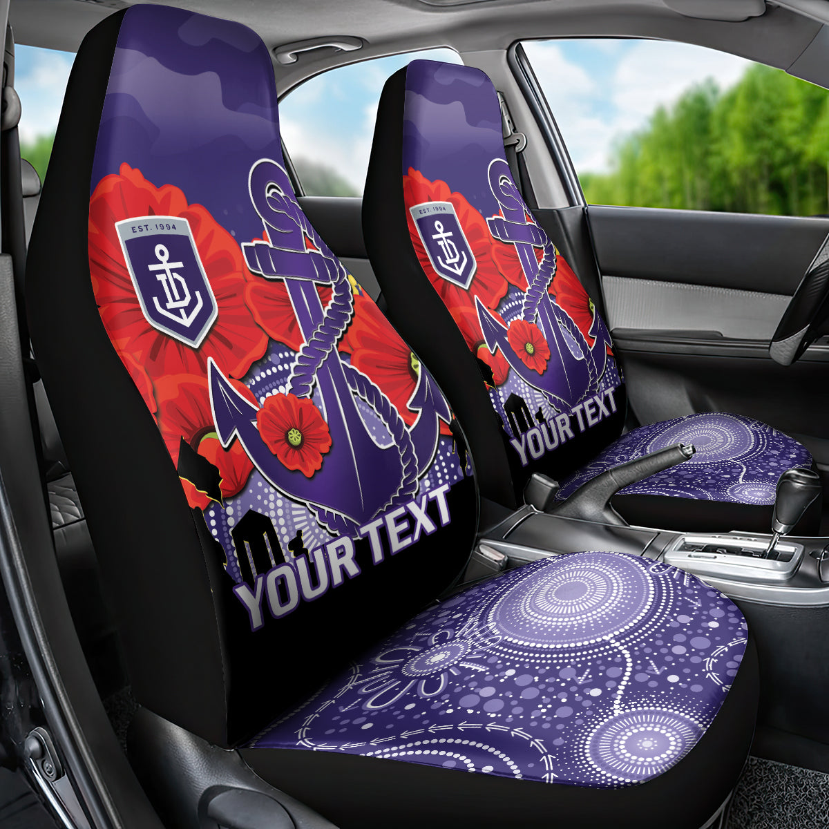 Custom Dockers Football ANZAC Car Seat Cover Gallipoli Camouflage With Poppies