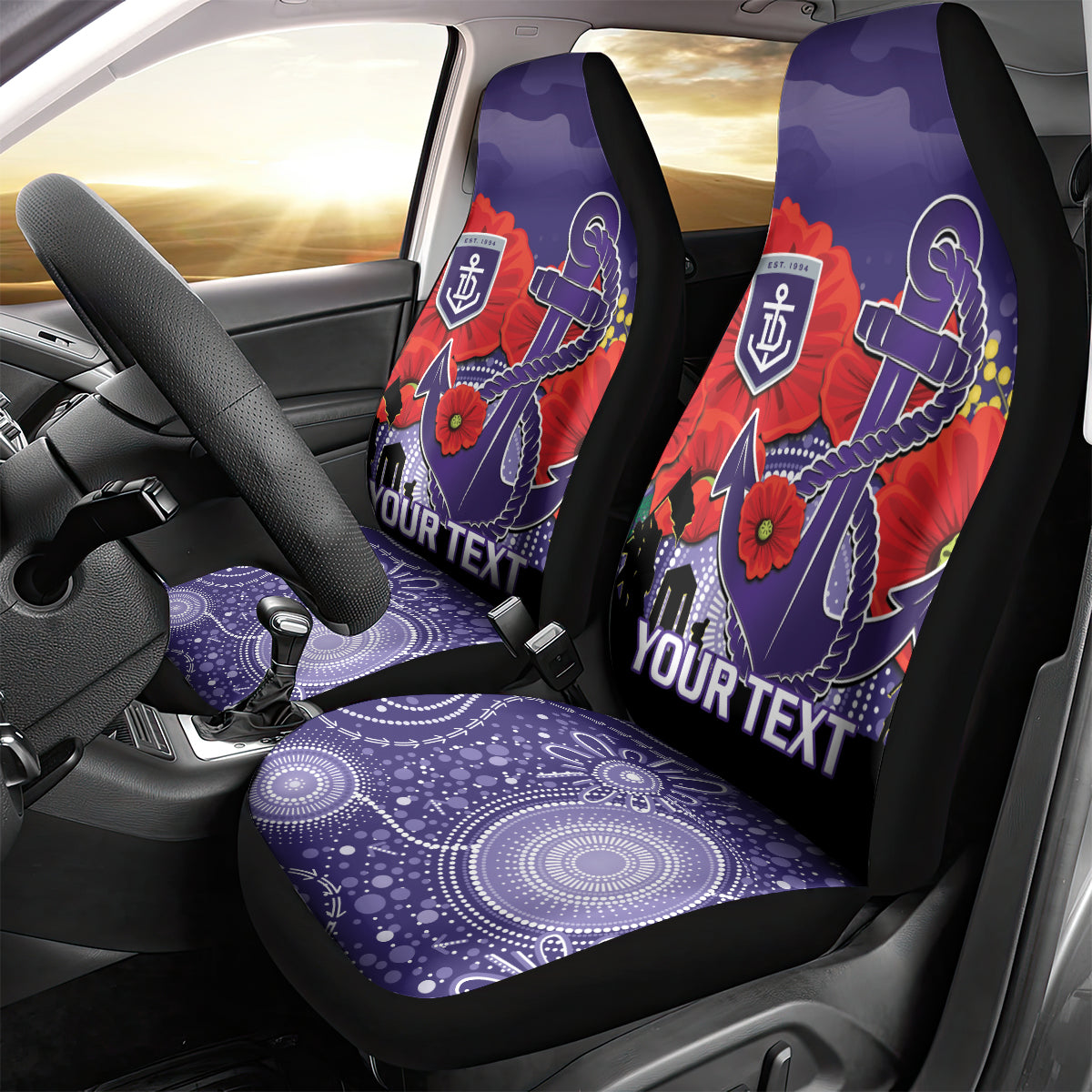 Custom Dockers Football ANZAC Car Seat Cover Gallipoli Camouflage With Poppies